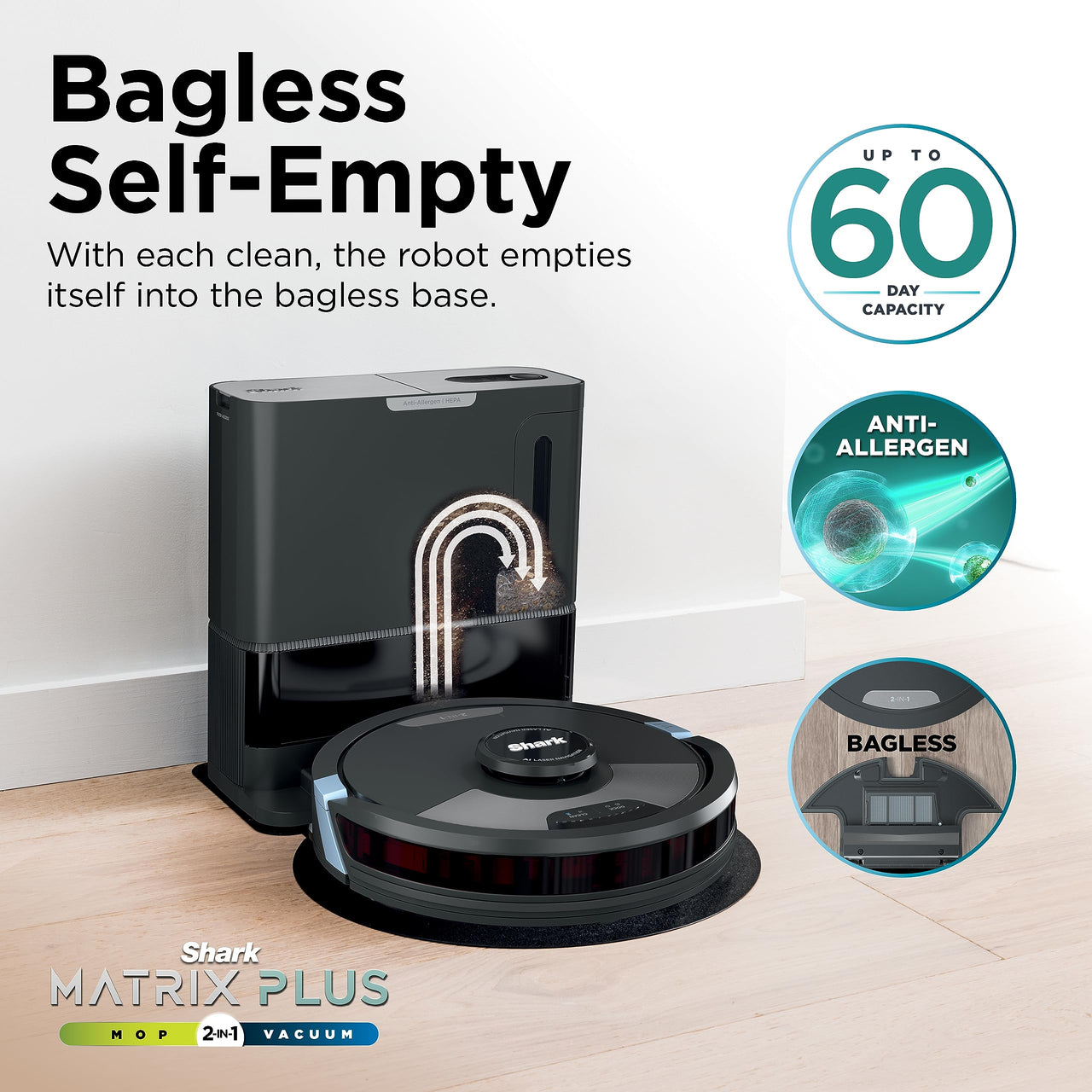 Shark Matrix Plus 2in1 Robot Vacuum & Mop with Sonic Mopping, Matrix Clean, Home Mapping, HEPA Bagless Self Empty Base, CleanEdge, for Pet Hair, WiFi, Black/Mocha, AV2630WA Wet and Dry Self-Empty + Mocha