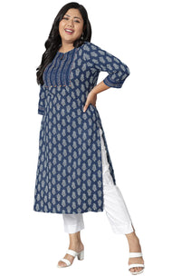 XL LOVE - By Janasya Women's  Plus Size Blue Cotton Kurta