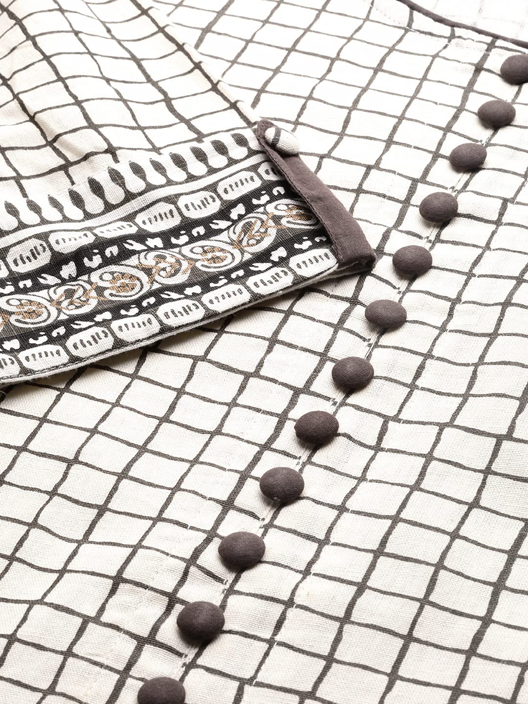 Yash Gallery Women's  Plus Size Plus Size Cotton Slub Checks Printed Anarkali Kurta for Women