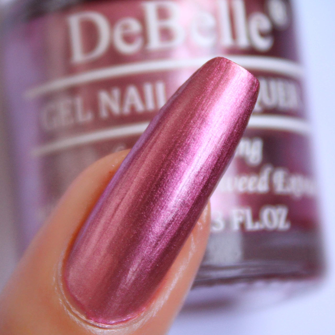 DeBelle Gel Nail Polish Chrome Glaze (Metallic Pink Nail Paint)|Non UV - Gel Finish |Chip Resistant | Seaweed Enriched Formula| Long Lasting|Cruelty and Toxic Free| 8ml