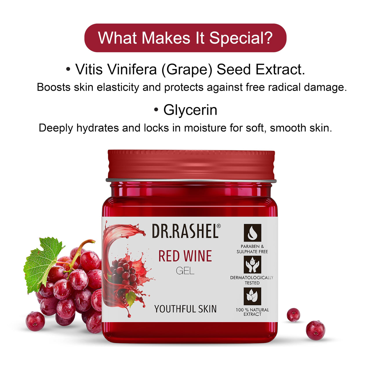 Dr.Rashel Red Wine Gel for Face & Skin – Hydrating, Anti-Aging & Firming Gel with Antioxidants – Natural Skincare for Glowing Skin