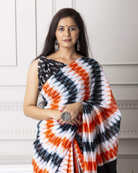 Shivanya Handicrafts Women's  Hand block printed cotton mulmul fabric saree Ikkat printed With Blouse Piece Traditional Jaipuri Print