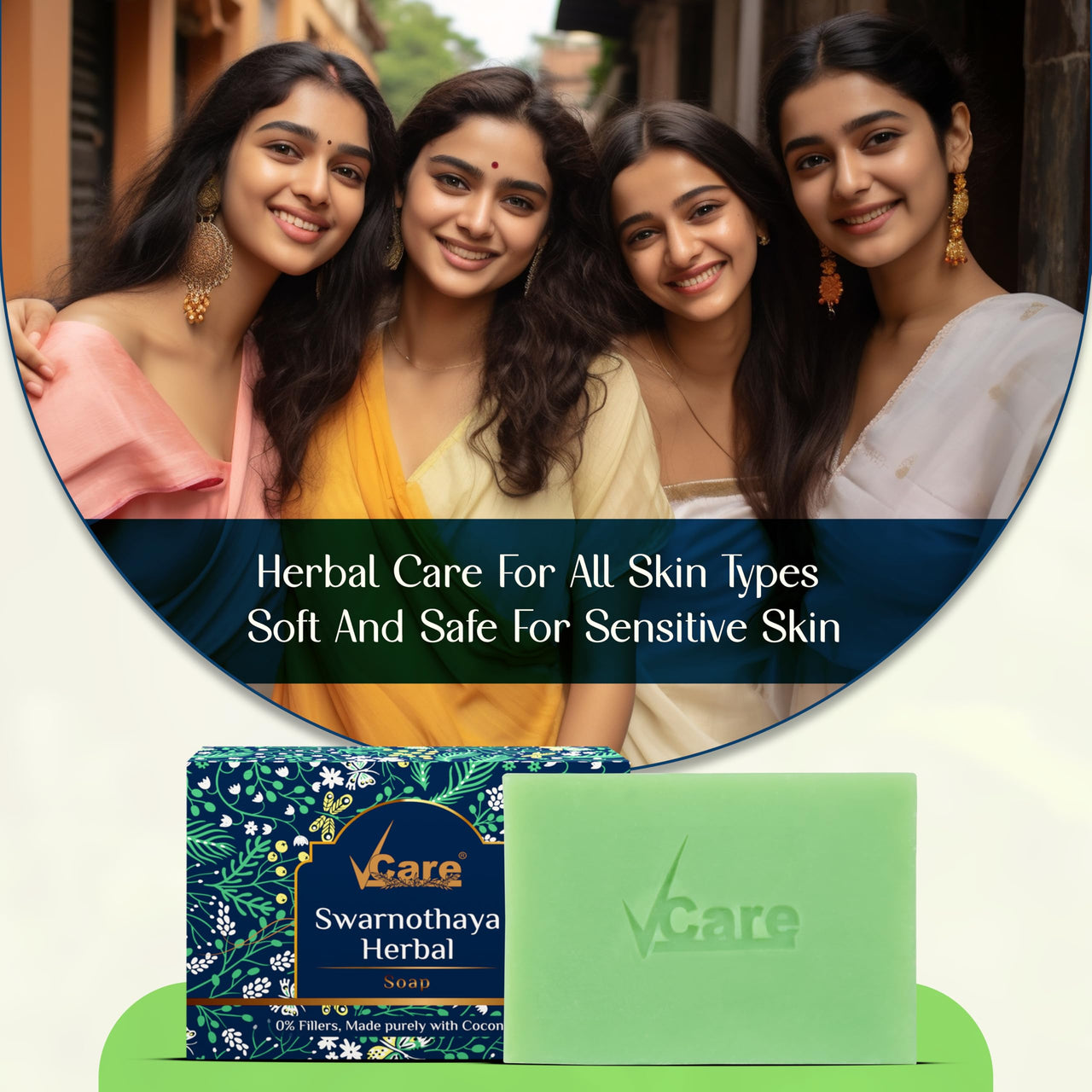 VCare Swarnothaya Herbal Soaps for Bath 100g | Handmade Soap Bar for Women and Men | Reduces Wrinkles and Exfoliates Dirt | Rejuvenates Skin Cells for a Soft and Glowing Skin | Pack of 1