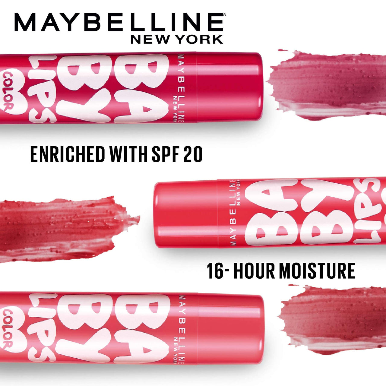 Maybelline New York Lip Balm, With SPF, Moisturises and Protects from the Sun, Baby Lips Cherry Crush & Baby Lips Berry Crush, Red (Pack of 10), 8g