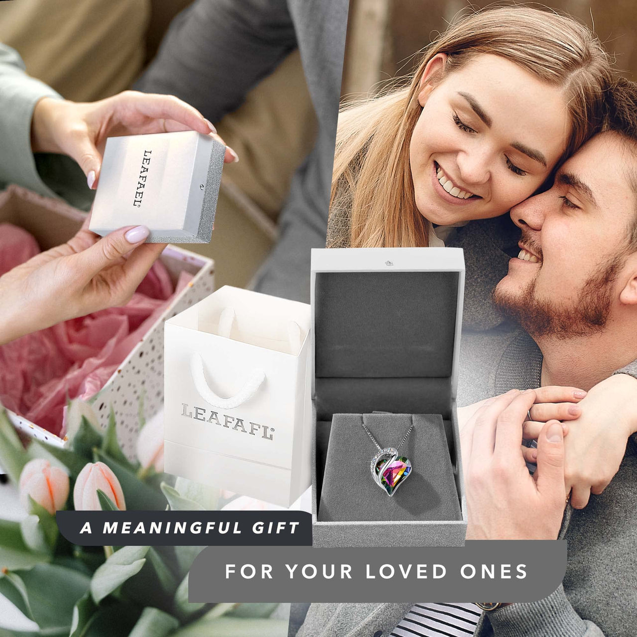 Leafael Women’s Silver Plated Infinity Love Heart Pendant Necklace with Birthstone Crystals, Jewelry Gifts for Her, 18 + 2 inch Chain, Anniversary Birthday Mother's  Necklaces for Wife Mom Girlfriend 13a-Protection-Rainbow Black