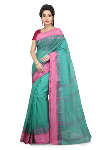 WoodenTant Women's  Handloom Cotton Tant Saree with Buti Work without blouse piece