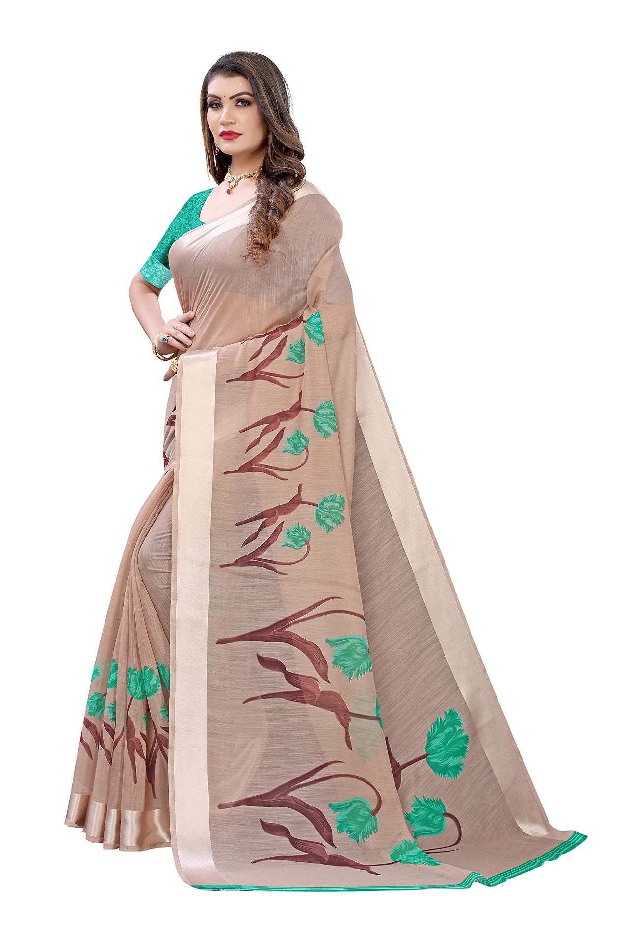 Tarshika Women's  Linen Blend Printed Saree With Blouse Piece(LINEN SAREE_NEW)