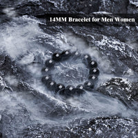 Vicsoon Handmade Bracelets, 14mm Natural Black Obsidian Protection Bracelet for Men Women, Healing Bracelet Beads Bring Luck,Prosperity and Happiness, Crystal Jewelry Stretch Stone Bracelets for Gift