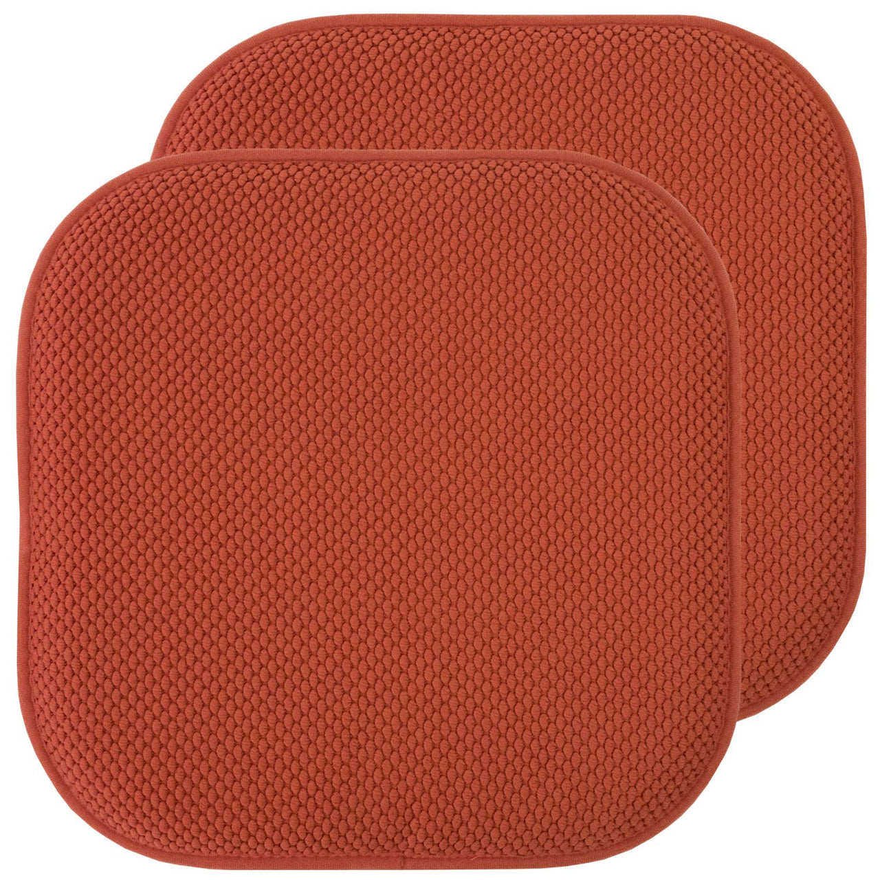 Sweet Home Collection Chair Cushion Memory Foam Pads Honeycomb Pattern Slip Non Skid Rubber Back Rounded Square 16" x 16" Seat Cover, 2 Pack, Rust