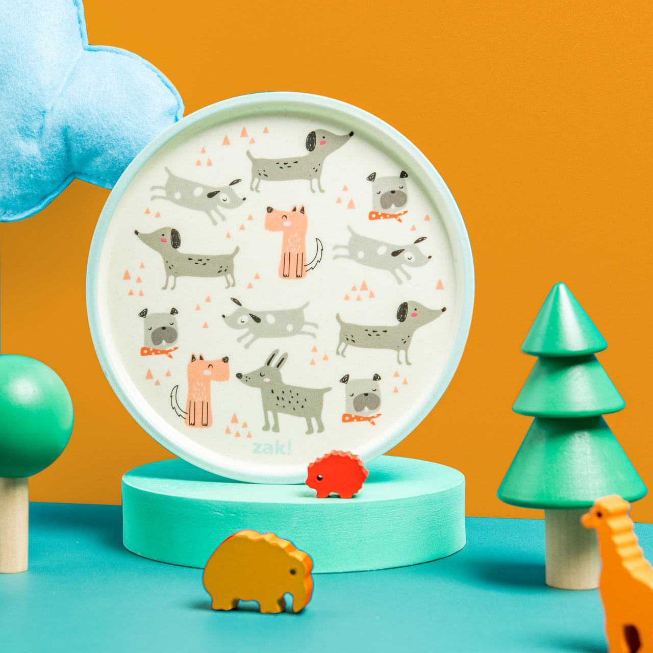 Zak Designs Kids Dinnerware Set 3 Pieces, Durable and Sustainable Melamine Bamboo Plate, Bowl, and Tumbler are Perfect For Dinner Time With Family (Dog) 8" Plate, 6" Bowl, 10oz Tumbler Dog