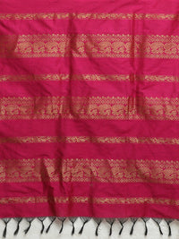 manvish drapes Gadwal Silk Cotton saree with Buttas and Peacock Border Saree with Contrast Blouse Piece (GREEN-RANI)