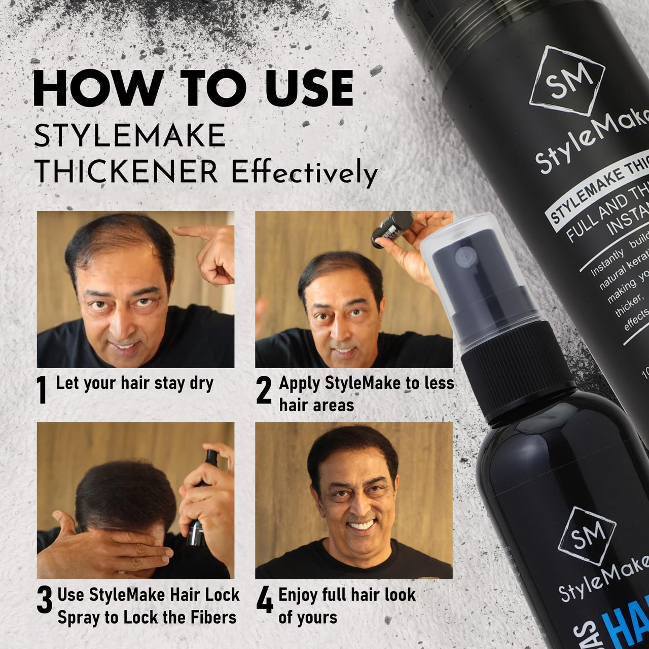 STYLEMAKE Thickener Hair Loss Concealer With Hair Spray - Hair Building Fibers 28Gm - Hair Fibers For Thin & Fine Hair - Hair Thickening Fibers For Men & Women's- Combo Pack (Dark Brown) - 28 Grams