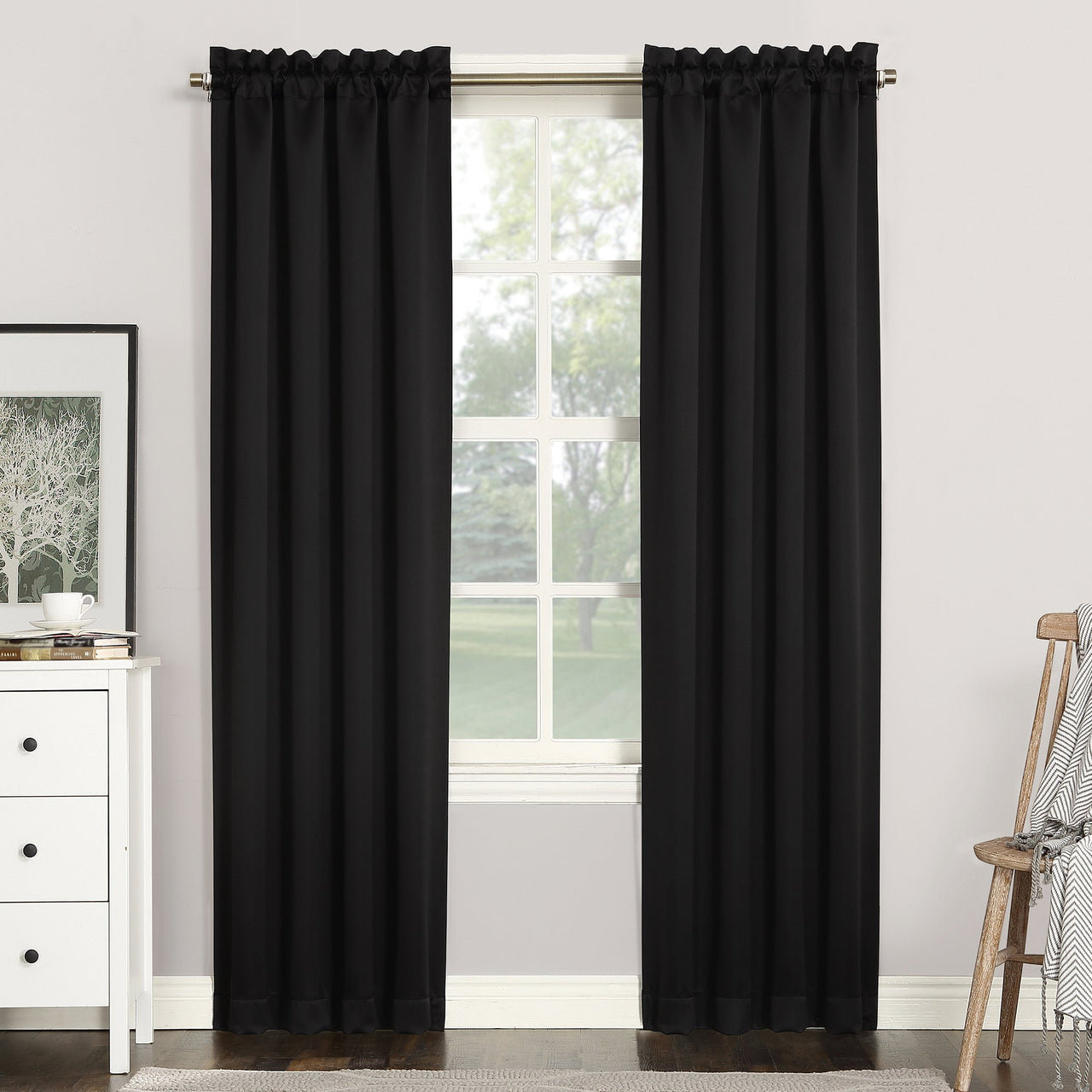Sun Zero Easton Energy Saving Blackout Rod Pocket Curtain Panel, 40" x 84", Black
