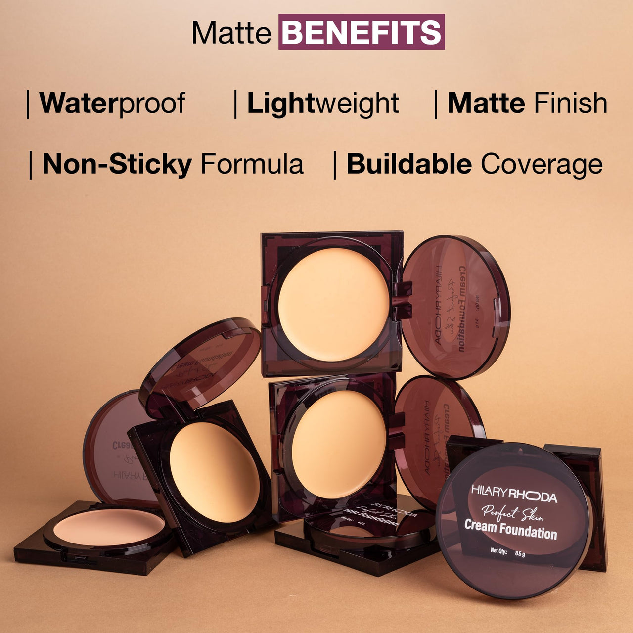 Hilary Rhoda Perfect Skin Cream Foundation | Buildable Coverage & Lightweight | Waterproof & Matte Finish | Blendable Foundation - 8.5g (Fair - Shade 02)