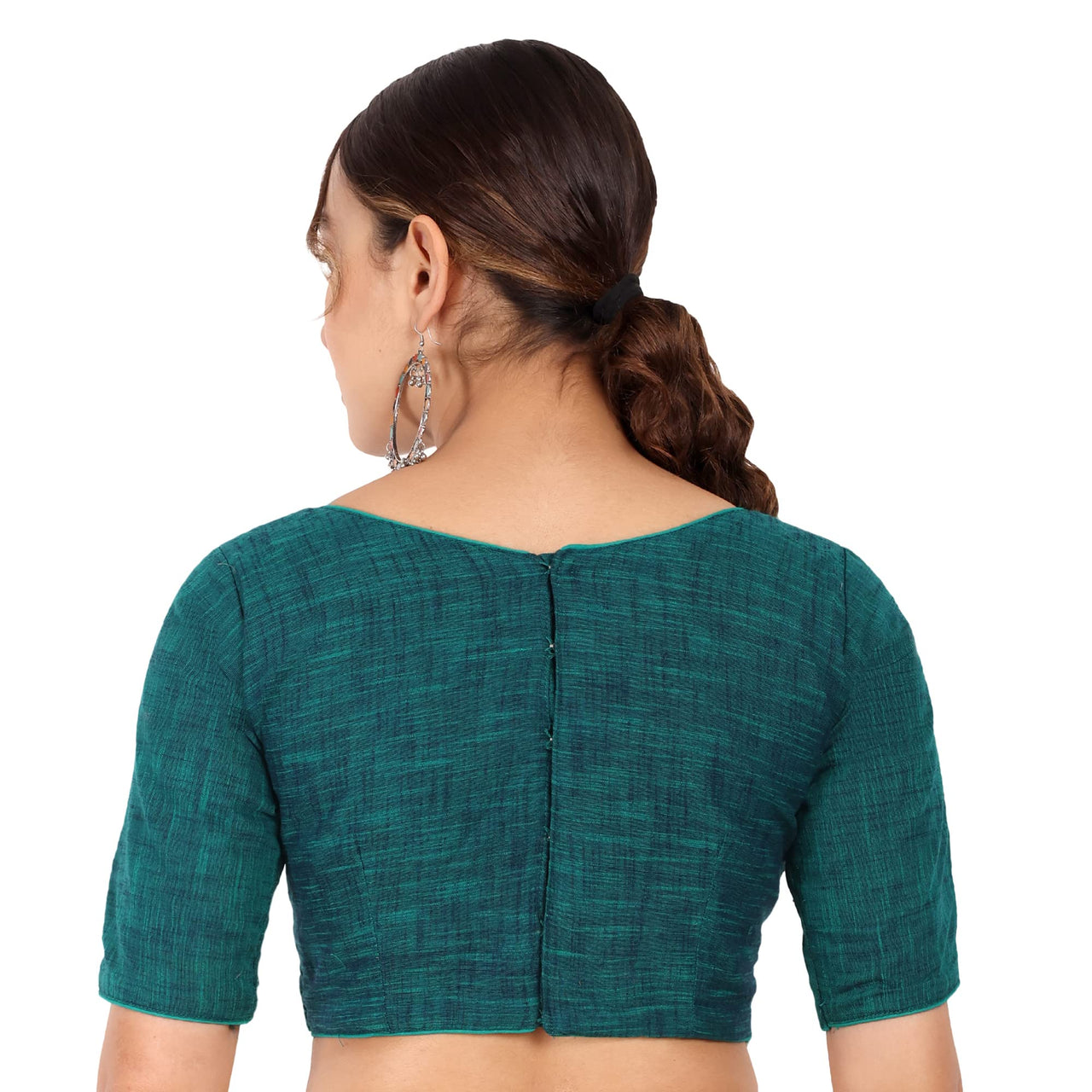 JISB Women's  Cotton Slub Stitched Saree Blouse with Elbow Length Sleeves