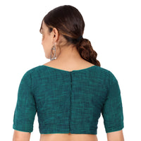 JISB Women's  Cotton Slub Stitched Saree Blouse with Elbow Length Sleeves