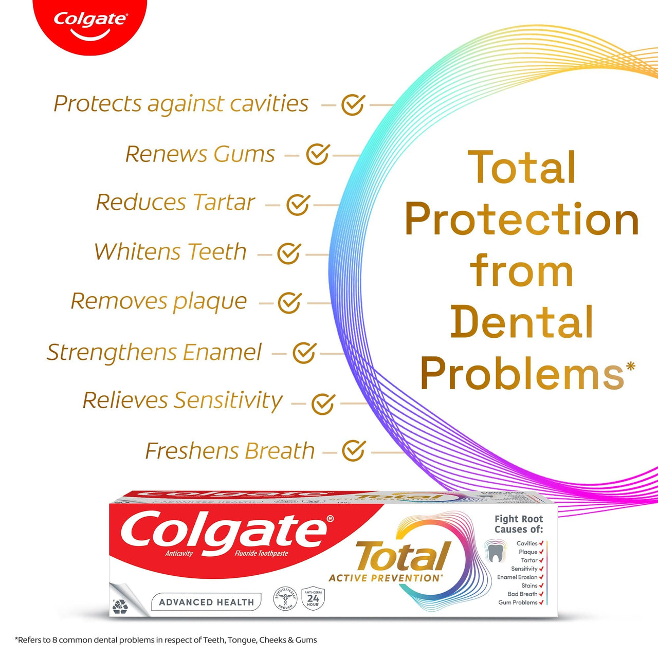 Colgate Total 300gm (2 x 150gm) Advanced Health Anti-Germ Toothpaste, Tooth Paste with 12-Hour Anti-Germ Protection, Whole Mouth Health (Combo Pack Offer)