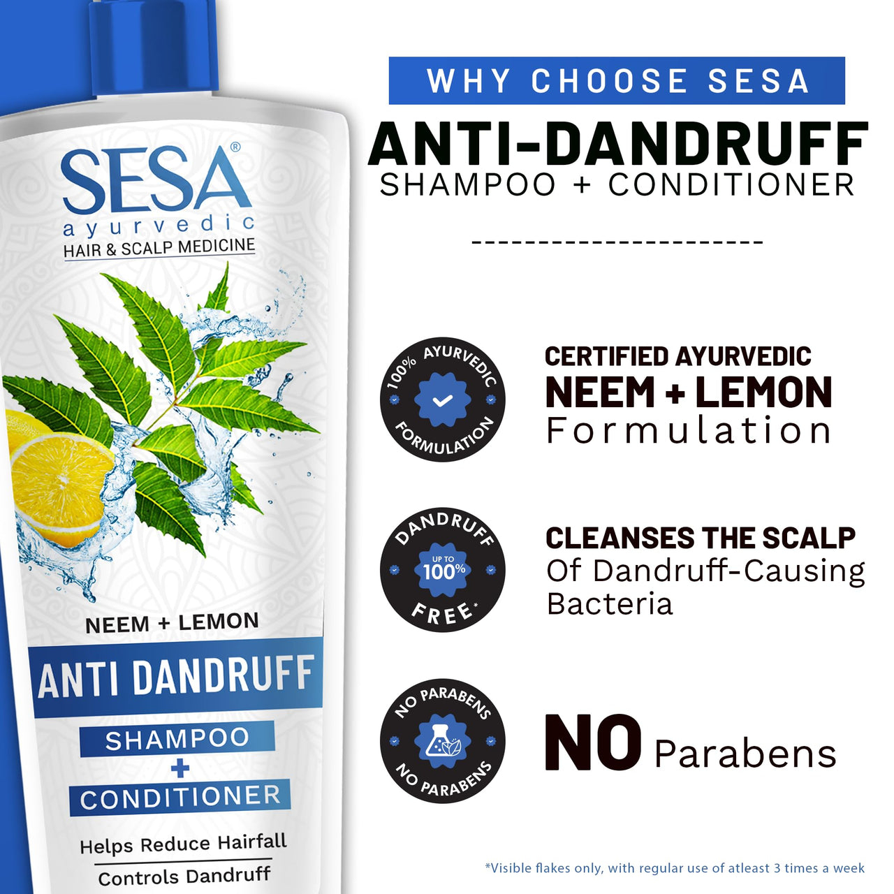 SESA Ayurvedic Anti Dandruff Shampoo With Neem, Lemon Helps Reduce Hairfall Controls Dandruff, 500Ml