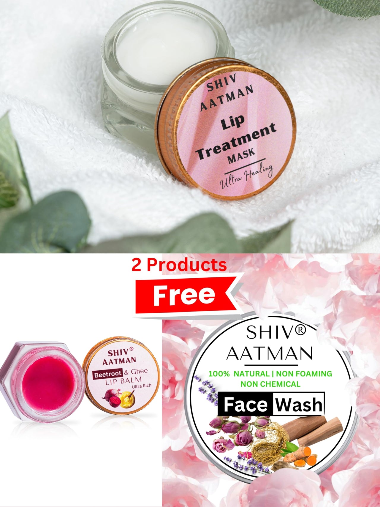Shiv Aatman Lip Treatment Mask ( Non Chemical) for Baby Pink Lips. Reduces Pigmentation, Darkness, Roughness. Makes Lip Naturally Pink, Soft, Plump. 2 Products Free - Beetroot & Ghee Lip Butter & Face Brightening Face Wash. (12 gram)