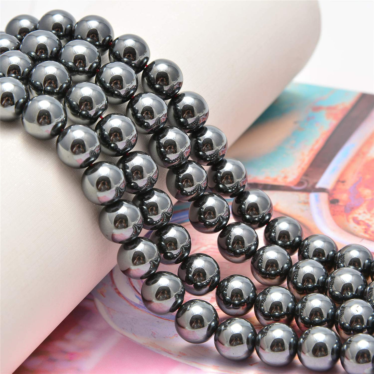 200PCS 8mm Black Hematite Gemstone Loose Beads Well Polished Round Crystal Energy Stone Healing Power for Jewelry Making (Black Hematite, 8mm 200Beads)
