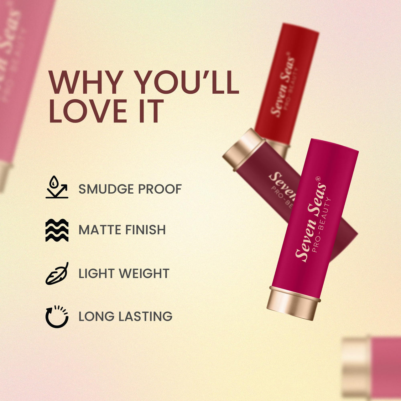 Seven Seas Stay Classy Matte Lipstick Full Coverage Long Lasting Lipstick | Smooth Application | Transferproof & Smudge Proof | Highly Pigemented Lipstick for Women (Fandango)