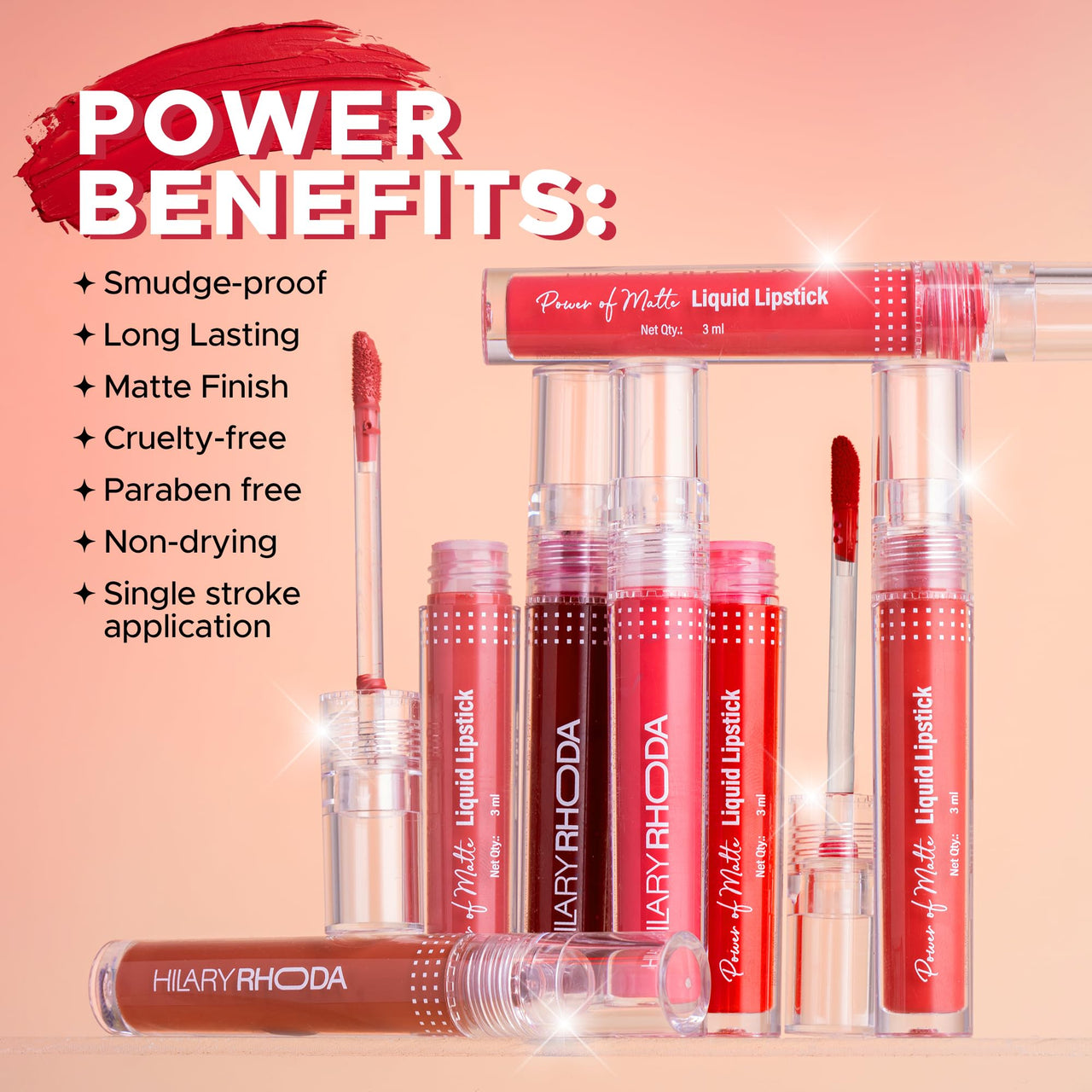 Hilary Rhoda Power Of Matte Liquid Lipstick | Buildable Colour | Long Lasting & Matte Finish | Lightweight & Non-Drying Formula | Smudge Proof & Non-Transferable | 3ml (Make Me Mocha - Shade 01)