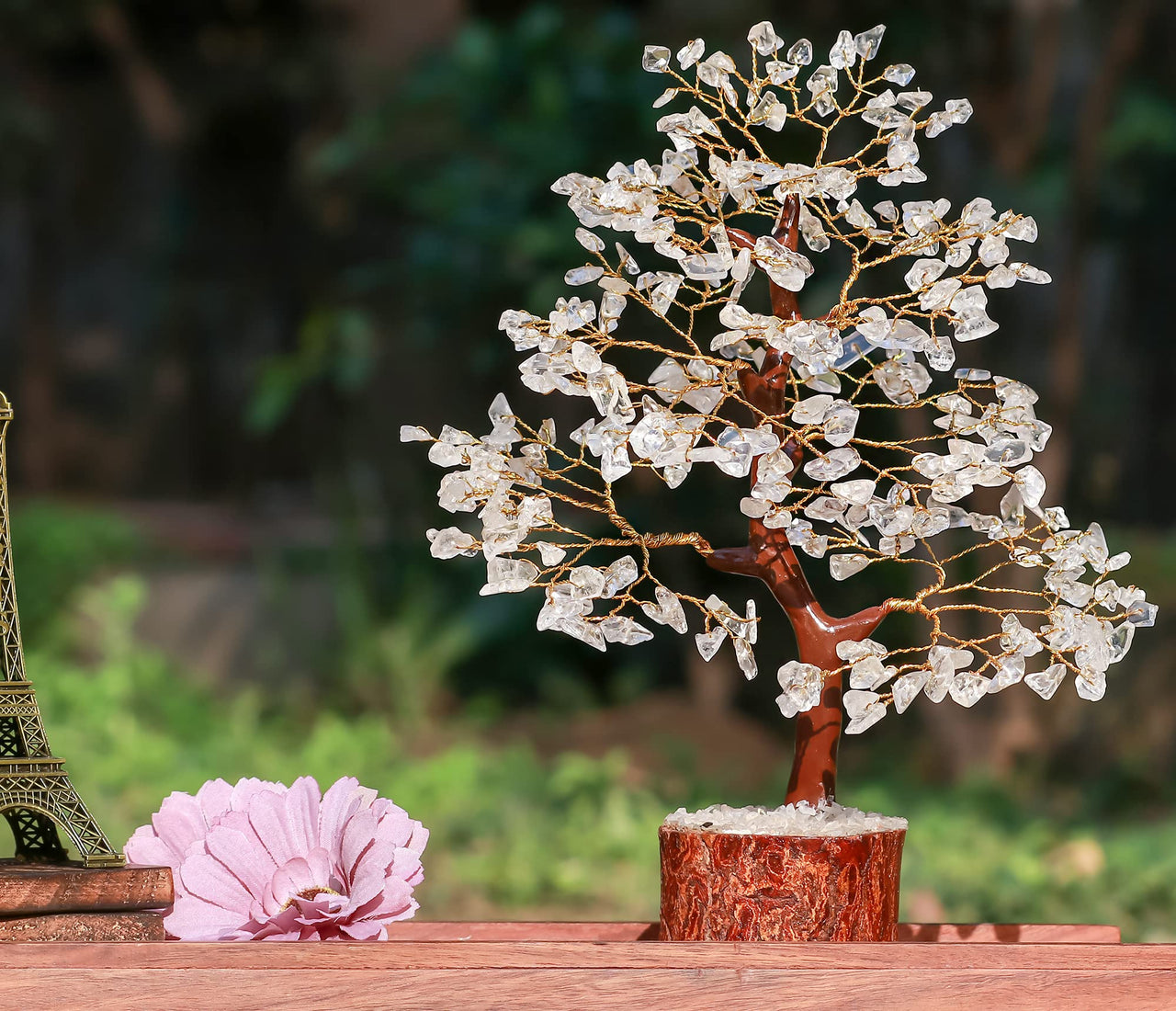 Clear Quartz Crystal Tree of Life - Chakra Tree for Positive Energy, Feng Shui Decor - Gemstone Money Bonsai Tree, Good Luck Healing Crystals - Meditation Stones, Spiritual Unique Gift 10-12" Clear Quartz (Golden Wire)