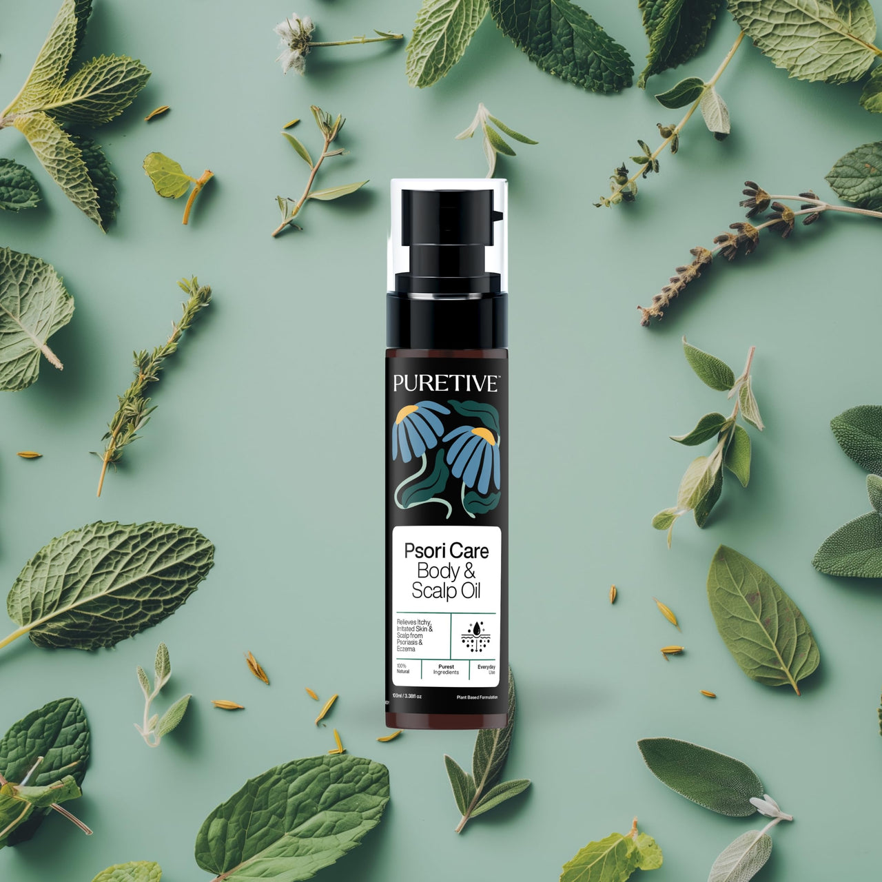 Puretive Psori Care Body & Scalp Oil | Relieves Itching & Redness | Fast-Absorbing | Non-Greasy| Helps Calm Eczema, Psoriasis, Dermatitis, Very Dry Skin, Ringworm, Fungal Infections, RashesI 100% Pure & Natural | 100ml