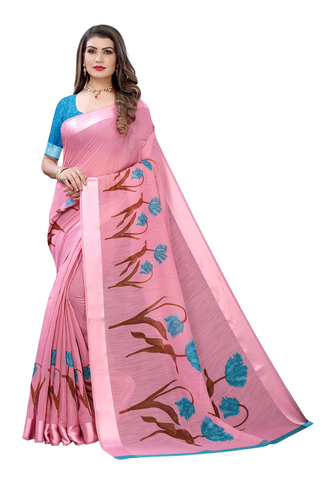 Tarshika Women's  Linen Blend Printed Saree With Blouse Piece(LINEN SAREE_NEW)