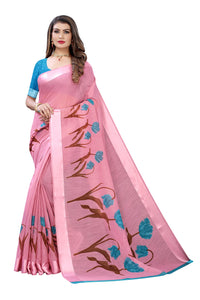 Tarshika Women's  Linen Blend Printed Saree With Blouse Piece(LINEN SAREE_NEW)