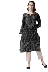 Ada Hand Embroidered Lucknowi Chikankari Straight Cotton Kurti Kurta for Women A220999 White 2XL