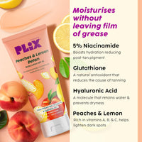 PLIX THE PLANT FIX Peaches & Lemon Detan Body Lotion with 5% Niacinamide | 150ml | Reduce Tan, Brighten & Hydrate Skin | Non - Sticky | For Men & Women | Paraben Free