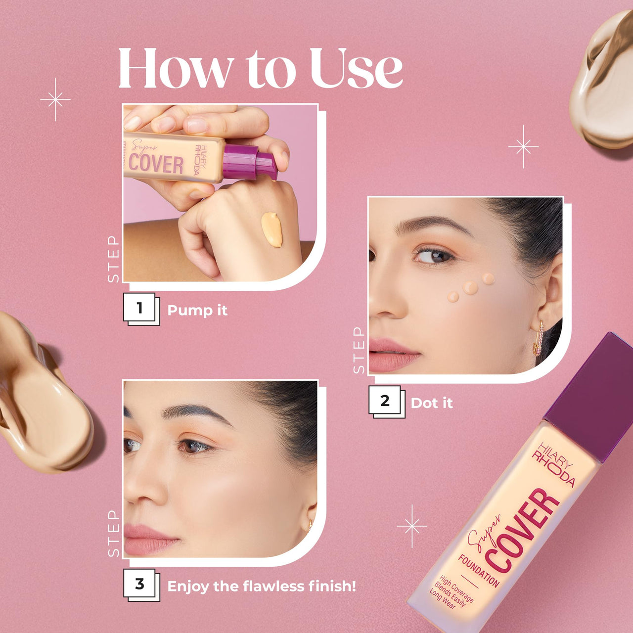 Hilary Rhoda Super Cover Foundation | Blemish Free | High Coverage & Waterproof Foundation | 24-Hour Stay & Non-Sticky Formula | Matte Finish | Blends Flawlessly | 30g (Golden Beige| Shade 04)