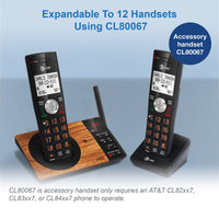 AT&T CL80067 Accessory Handset for CL82x07, CL82x57, CL82x67, CL83x07, CL84x07 Series Cordless Phone for Home with Call Blocking, Caller ID Announcer, Intercom, and Long Range, Black/Wood Grain Finish Expansion Handset Only