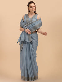 DUNGRANI Women's  Linen Saree With Blouse Piece