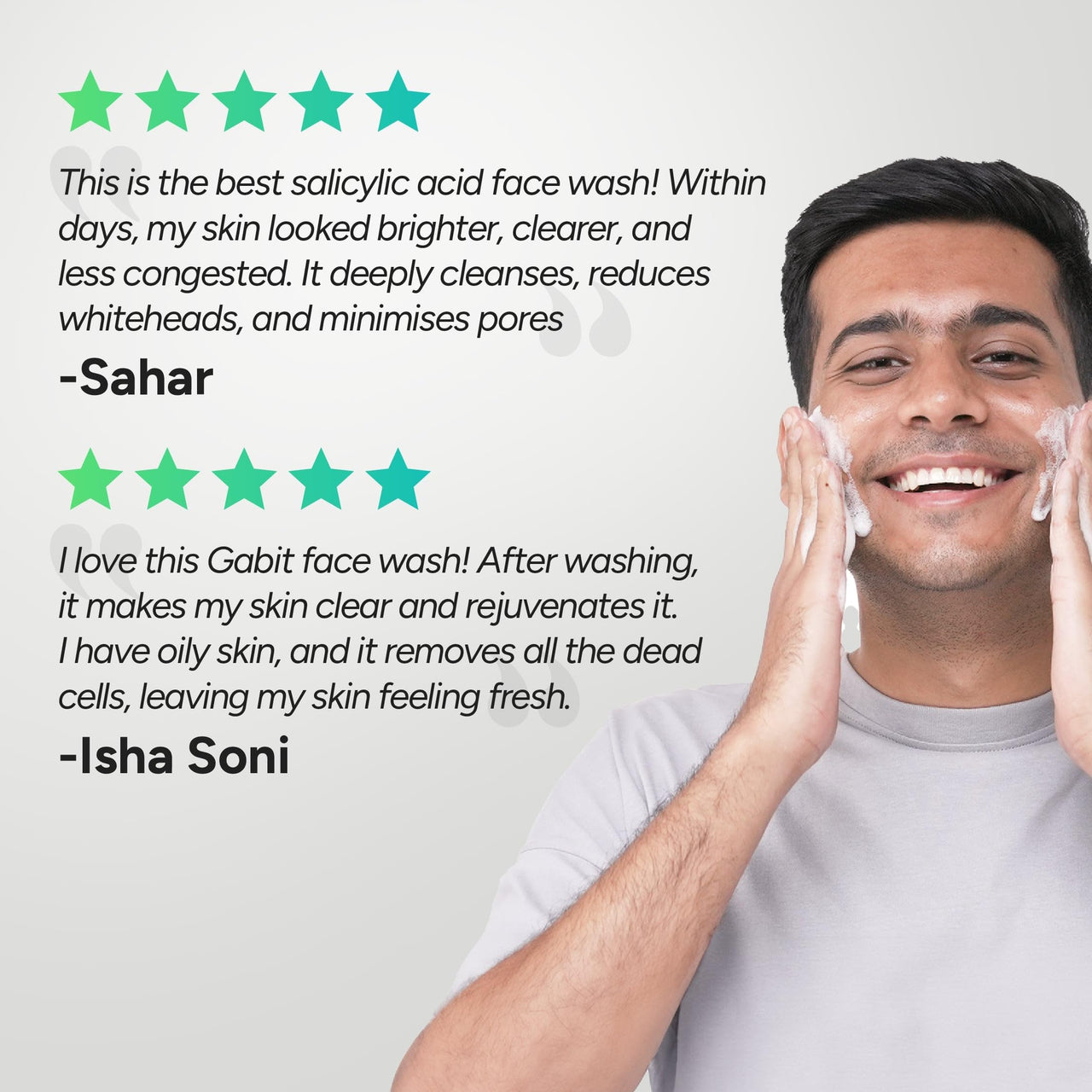 Gabit Salicylic Acid Face Wash for Oily, Acne Prone Skin | Deeply Cleanse Pores, Exfoliates & Non-drying | Green Tea, ProVitamin B5, Zinc PCA | For Men & Women | Free of Sulphates, Soap & Oil | 100 ml