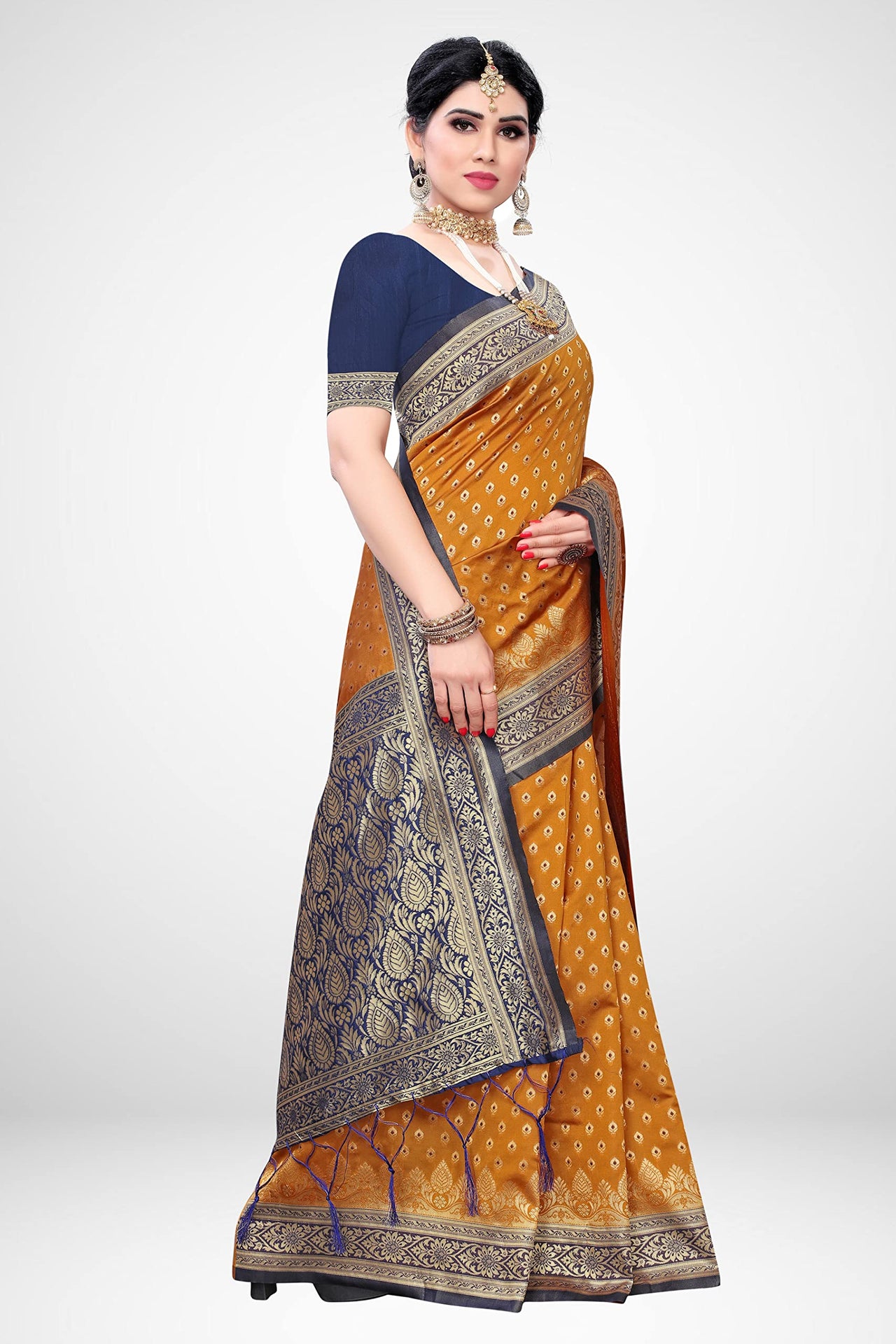 AKHILAM Women's  Banarasi silk woven Design Saree with Unstitched Blouse Piece(GNG220_QL_Parent)