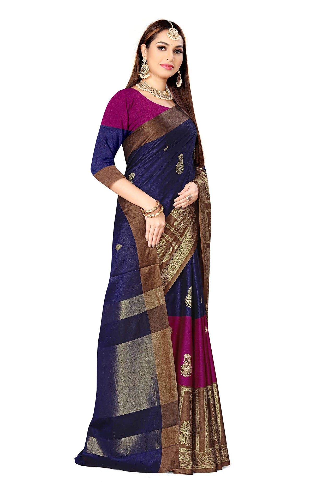 GRECIILOOKS Women Soft Cotton & Silk Saree For Women Banarasi Saree With Un-stitched Blouse piece