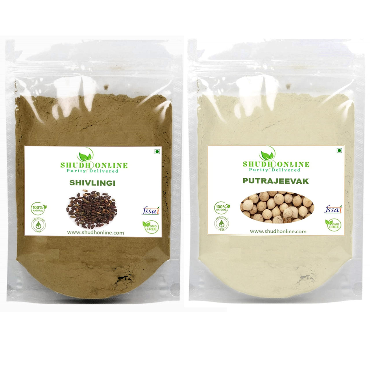 Shudh Online Sivalingi and Putrajivak Seed Powder Combo (50 gram each), Putrajeevak and Shivlingi Beej powder, Putrijivak, Putr Jivak, Shivalinga, Shivling
