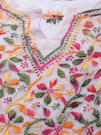 Ada Hand Embroidered Women's  Georgette Lucknowi Chikankari Kurta with Slip A90397 White