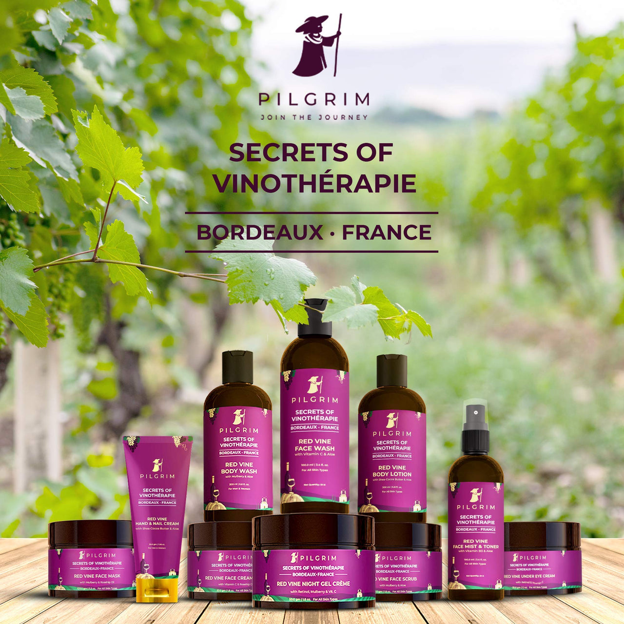 Pilgrim Red Vine At-home Facial Kit with Eco-friendly Jute Bag | Instant Glow | Set of 4: Face Toner ,Face Scrub ,Face Cream, Face Mask | Vegan | Cruelty Free | Skincare