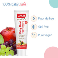 LuvLap Naturals 100% Natural Baby Toothpaste 100g, Bubble Fruit Flavour, SLS & Fluoride Free Kids Toothpaste, Removes Plaque, Prevents Bacteria, Ensures White Teeth, Neutral pH, 12M+ (Pack of 2)