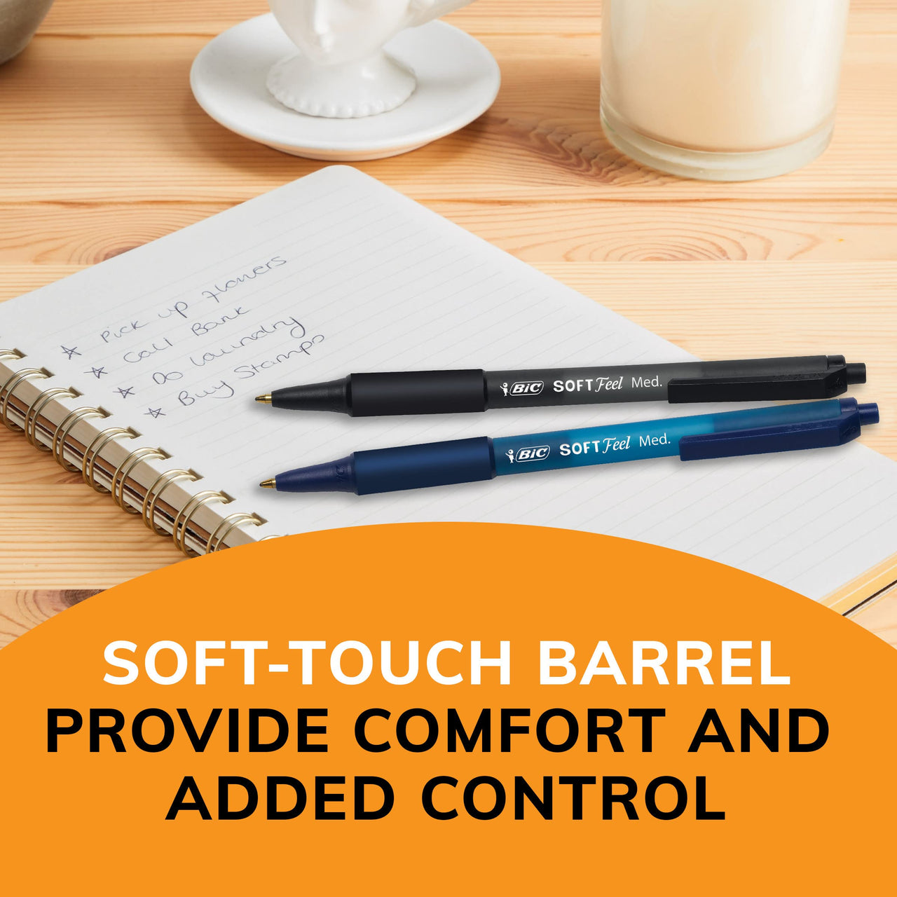 BIC Soft Feel Black Retractable Ballpoint Pens, Medium Point (1.0mm), 5-Count Pack, Black Pens With Soft-Touch Comfort Grip Black, Medium Point 5 Count (Pack of 1)