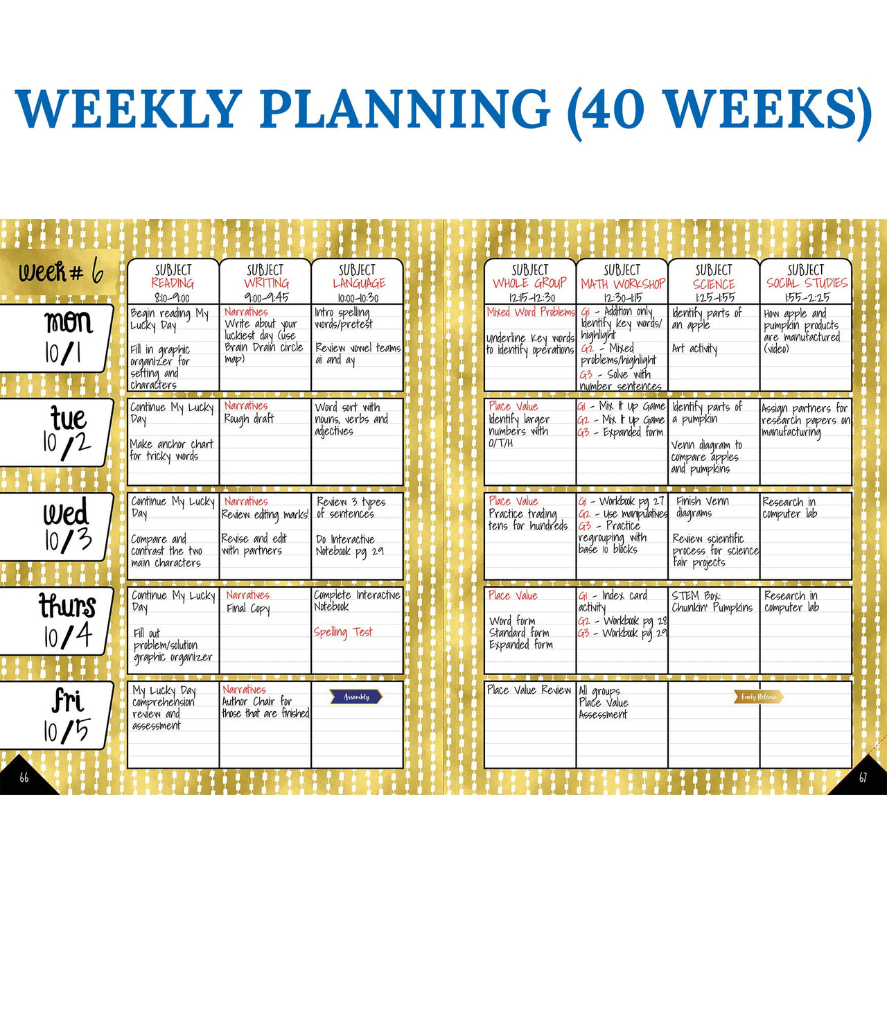 Carson Dellosa Sparkle and Shine Academic Teacher Planner—Undated Weekly/Monthly Plan Book, Lesson Planner and Record Organizer for Classroom or Homeschool (8.4" x 10.9)