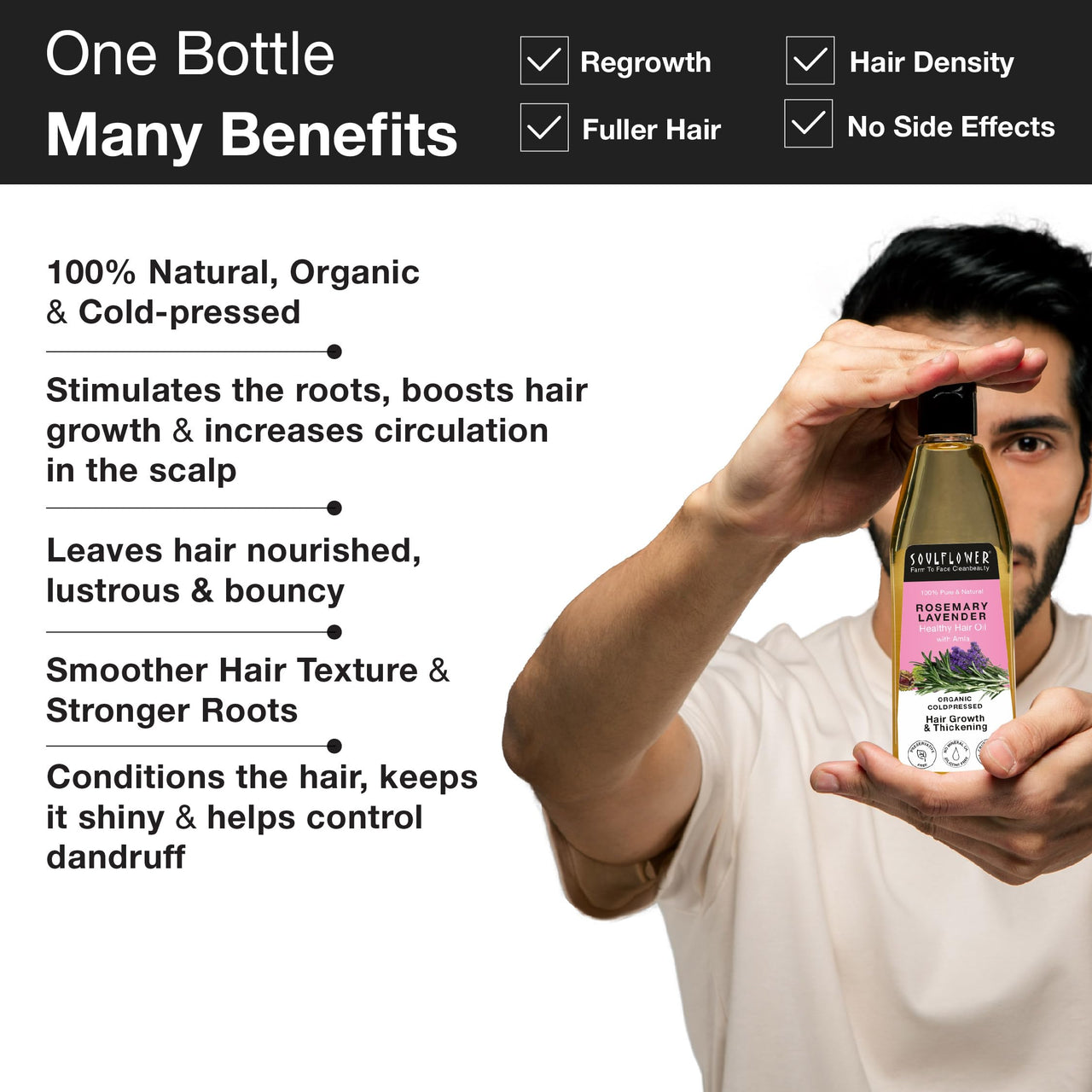 Soulflower Rosemary Essential Oil 15ml & Rosemary Lavender Hair Oil 225ml for For Healthy Hair, Scalp Nourishment, Hair Growth - Pack of 2