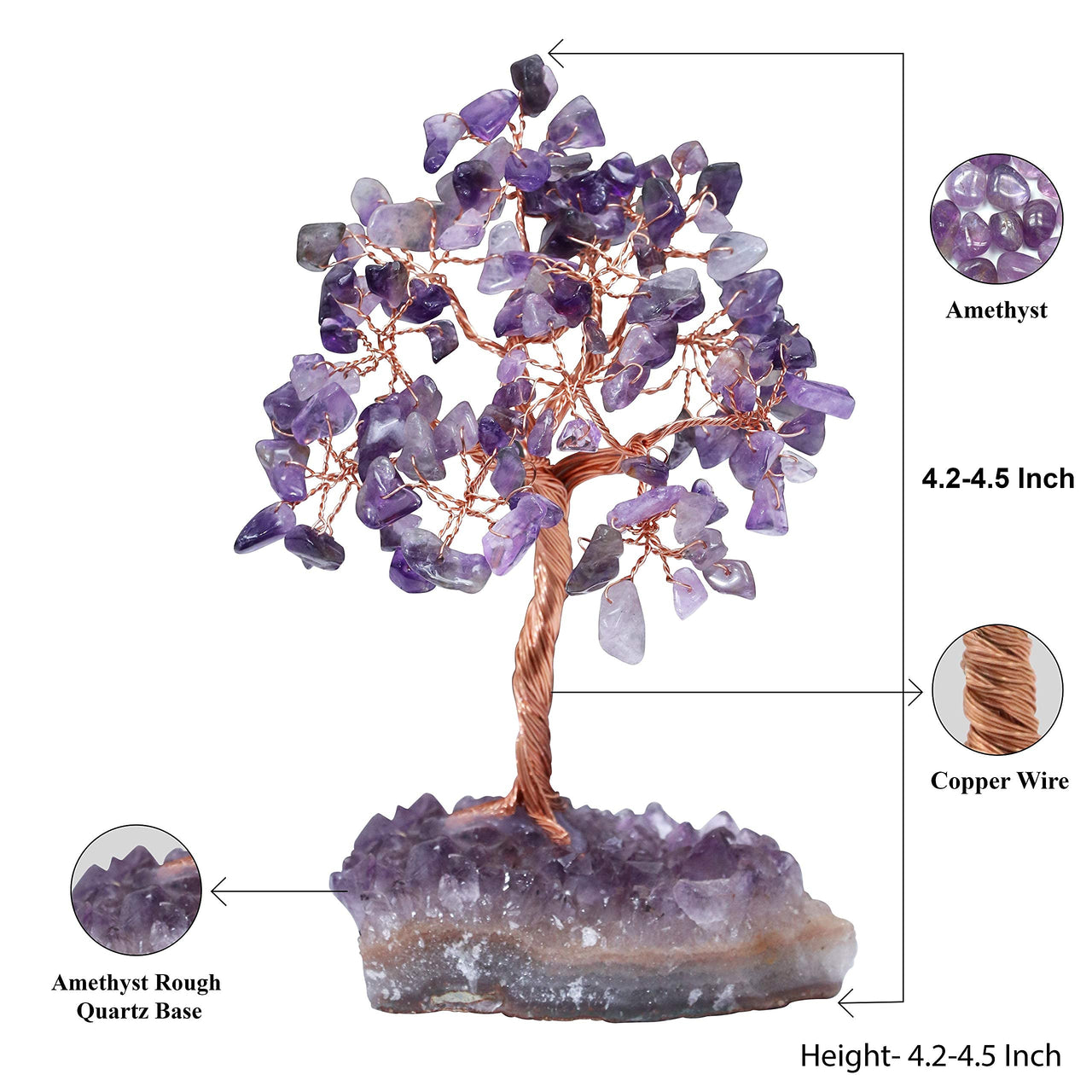 Amethyst Chakra Tree of Life - Natural Amethyst Cluster Base, Crystal Tree for Positive Energy, Handmade Gemstone Tree, Feng Shui Decor - Wire Money Tree Bonsai, Purple Healing Crystal, Spiritual Gift Ac Amethyst Cluster Base