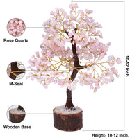 Rose Quartz Gemstone Tree - Crystal Tree for Positive Energy, Handmade Chakra Tree, Feng Shui Figurine - Money Bonsai, Good Luck Reiki Healing Crystals, Decoration Ornament Sculpture Prosperity Gift Rose Quartz (Golden Wire)