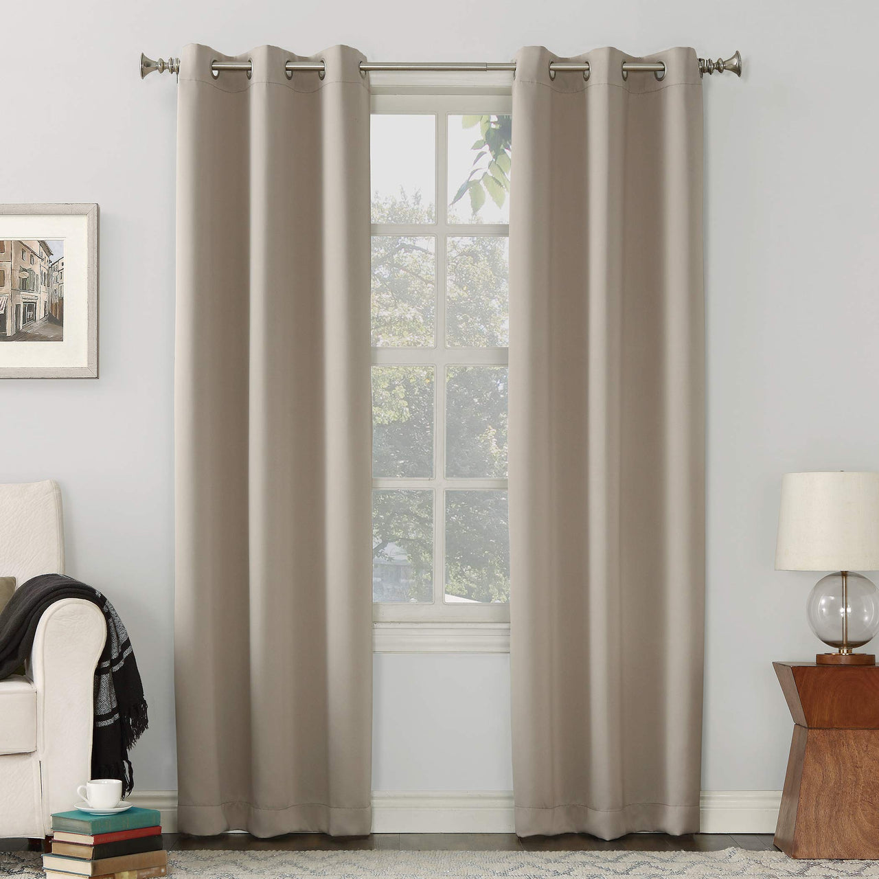 Sun Zero Easton Energy Saving Blackout Grommet Curtain Panel, 40" x 120", Stone 40" x 120"