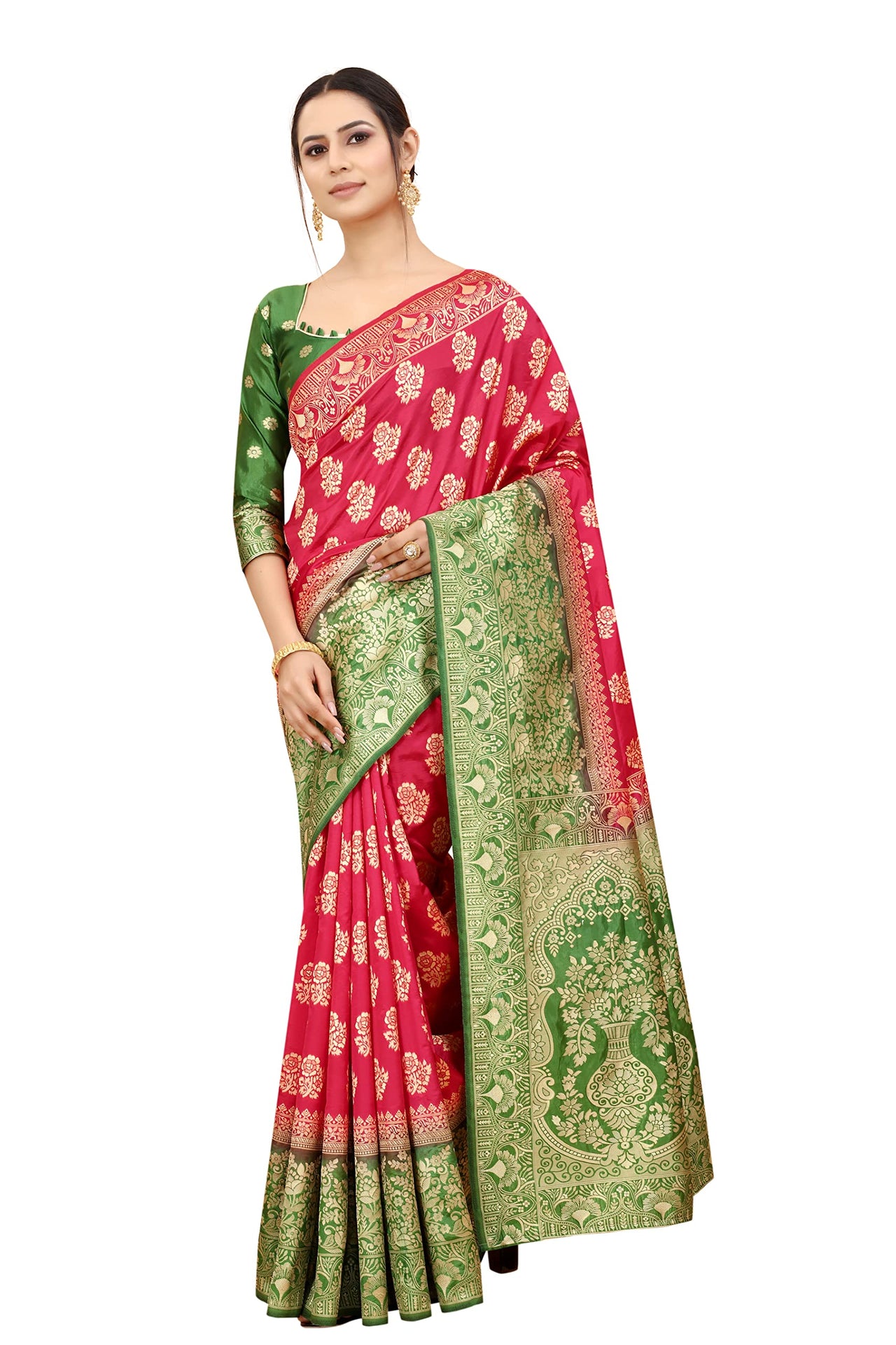 SATYAM WEAVES Women's  Banarasi Cotton Silk Saree With Blouse Piece