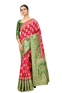 SATYAM WEAVES Women's  Banarasi Cotton Silk Saree With Blouse Piece